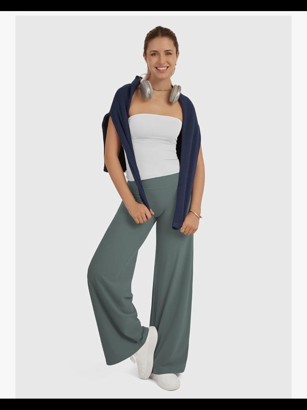 NWT High-Rise Wide Leg Ponte Pants in Dusty Sage. Sz XL